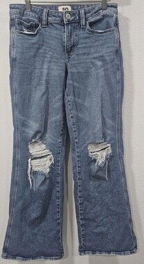 SO Junior's Low Rise 90's Distressed Baggy Jeans Blue Medium Wash Size 5 X 27W